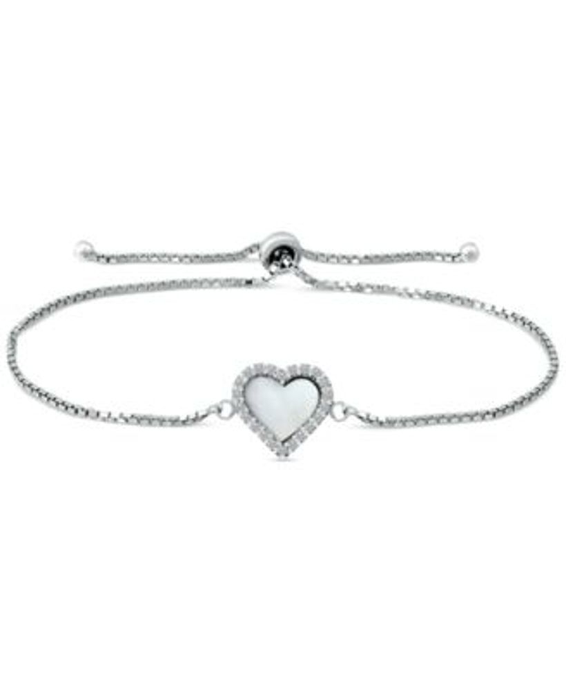 Mother-of-Pearl & Cubic Zirconia Heart Bolo Bracelet in Sterling Silver, Created for Macy's