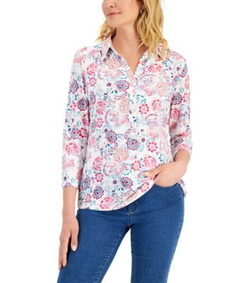 Women's Cottage Floral Printed Polo, Created for Macy's