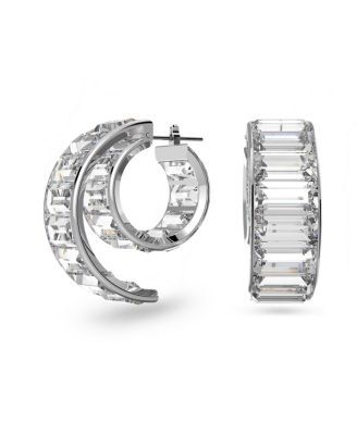 Swarovski Crystal Heart Large Matrix Hoop Earrings - Silver