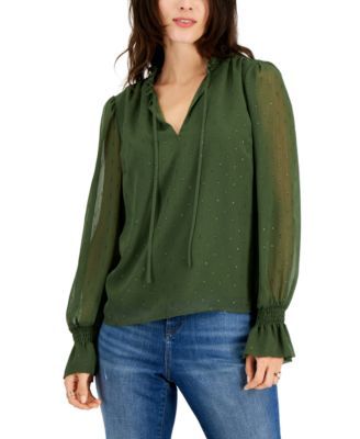 Women's Clip-Dot Tie-Neck Blouse, Created for Macy's