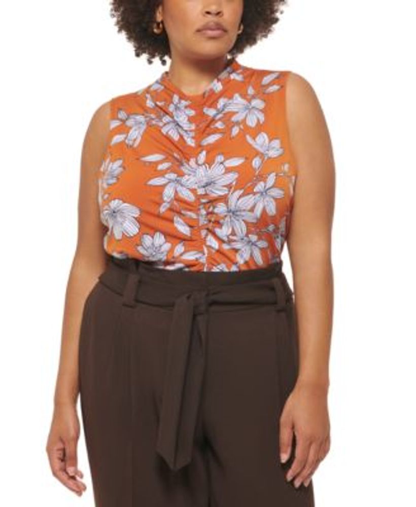 Calvin Klein Plus Floral Sleeveless Ruched Top | Connecticut Post Mall