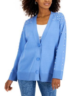 Women's Imitation-Pearl Studded Cardigan, Created for Macy's