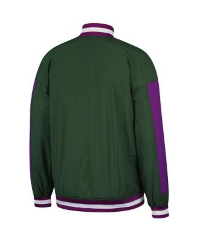 Women's Starter Hunter Green/Cream Milwaukee Bucks Split Colorblock Satin  Full-Snap Varsity Jacket
