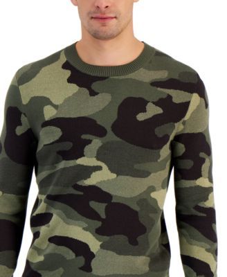 Men's Camo-Print Crewneck Sweater, Created for Macy's