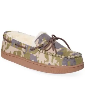 Club Room Men's Camouflage Moccasin Slippers with Faux-Fur Lining, Created for