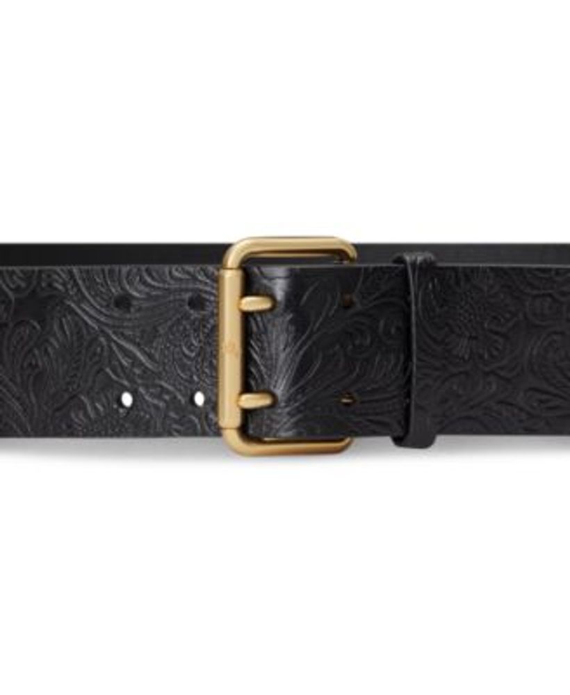 Women's Tooled Leather Double-Prong Belt