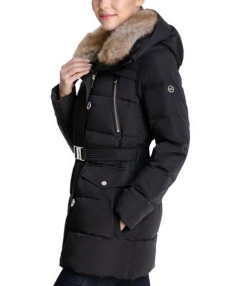 Women's Faux-Fur-Collar Hooded Down Puffer Coat, Created for Macy's