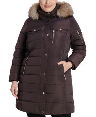 Plus Faux-Fur-Trim Hooded Puffer Coat, Created for Macy's