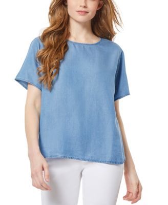 Women's Short Sleeve Blouse with Keyhole Back