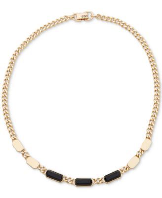 Gold-Tone Rectangle & Stone Chain Link 16" Collar Necklace
