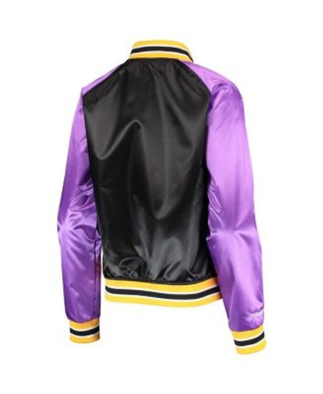 Men's Los Angeles Lakers Mitchell & Ness Hardwood Classics Black Satin  Raglan Full-Snap Jacket