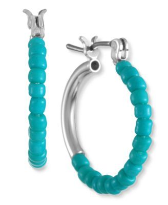 Silver-Tone Color Bead Tubular Hoop Earrings, Created for Macy's