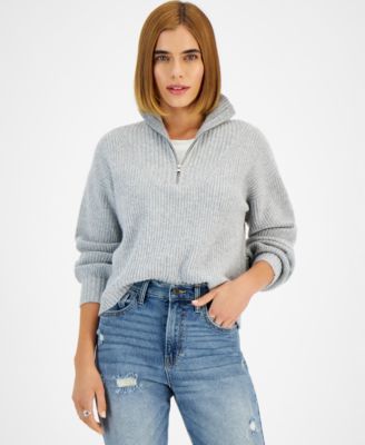 Juniors' Mock-Neck Quarter-Zip Sweater