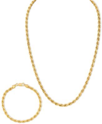 2-Pc. Set 22" Rope Link Chain Necklace & Matching Bracelet in 14k Gold-Plated Sterling Silver, Created for Macy's