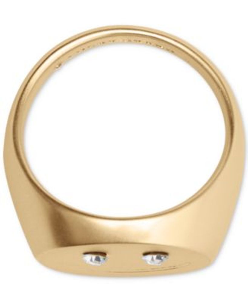 Gold-Tone Crystal Smiley Signet Ring