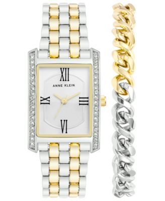 Women's Silver-Tone And Gold-tone Base Metal Bracelet Watch, 25mm with Bracelet Gift Set, 2 Pieces