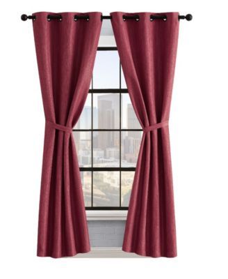 Solana Thermal Woven Room Darkening Grommet Window Curtain Panel Pair with Tiebacks, 38" x 84"