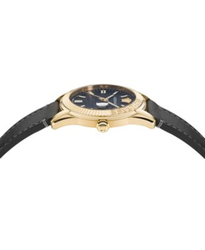 Men's Swiss Greca Time Black Leather Strap Watch 41mm