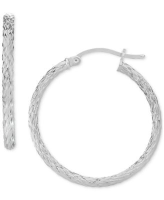 Textured Medium Hoop Earrings in Sterling Silver, 1-1/4", Created for Macy's