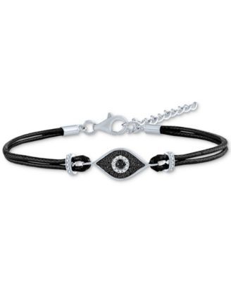 Black & White Diamond Accent Evil Eye Cord Bracelet in Sterling Silver