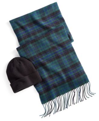 Men's Solid Beanie & Checkered Scarf Set, Created for Macy's