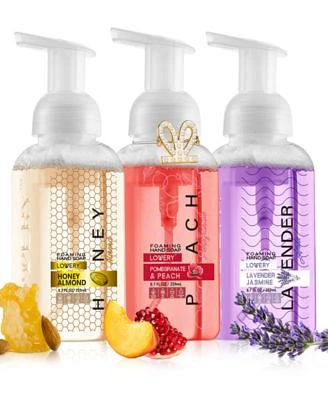 Hand Foaming Soap in Honey Almond, Pomegranate Peach, Lavender Jasmin Moisturizing Hand Soap With Flawless Crystal Heart Bracelet - Hand Wash Set, 4 Piece