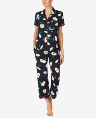 Women's Knit Notch Collar Short Sleeve Cropped Pajama Set