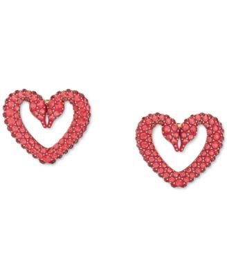 Gold-Tone Una Red Crystal Pavé Heart Earrings