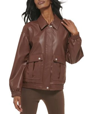 Women's Faux-Leather Relaxed Dad Bomber Jacket