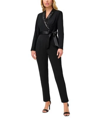 Petite Sequined Tuxedo Jumpsuit