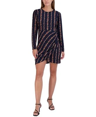 Women's Floral-Striped Long-Sleeve Mini Dress