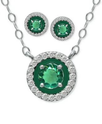 2-Pc. Set Lab-Created Green Quartz (1-3/8 ct. t.w.) & Cubic Zirconia Pendant Necklace & Matching Stud Earrings in Sterling Silver, Created for Macy's
