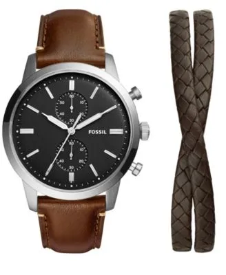 Men's Townsman Chronograph, Brown Leather Strap Watch, 44mm and Bracelet Set