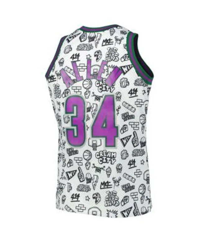 Men's Mitchell & Ness Ray Allen Purple Milwaukee Bucks 1996-97 Hardwood  Classics Reload Swingman Jersey