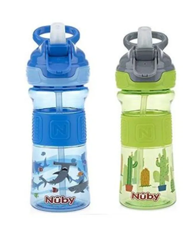 Nuby Thirsty Kids on The Go Water Bottle with Easy Grip, Blue Sharks, 12 oz
