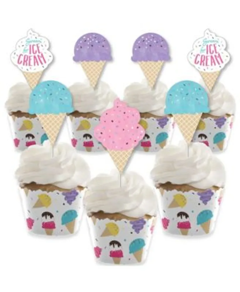 Big Dot of Happiness Scoop Up the Fun - Ice Cream - Cupcake Wrappers &  Treat Picks Kit - 24 Ct
