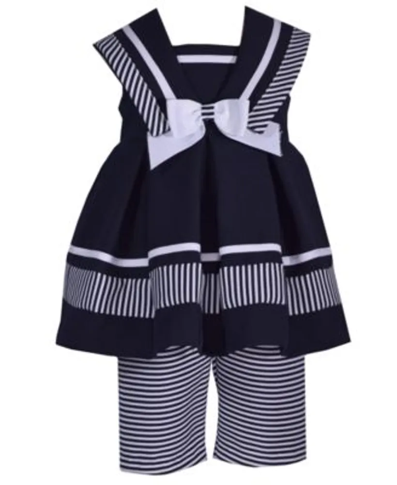 Striped sailor collar top and bloomers baby set