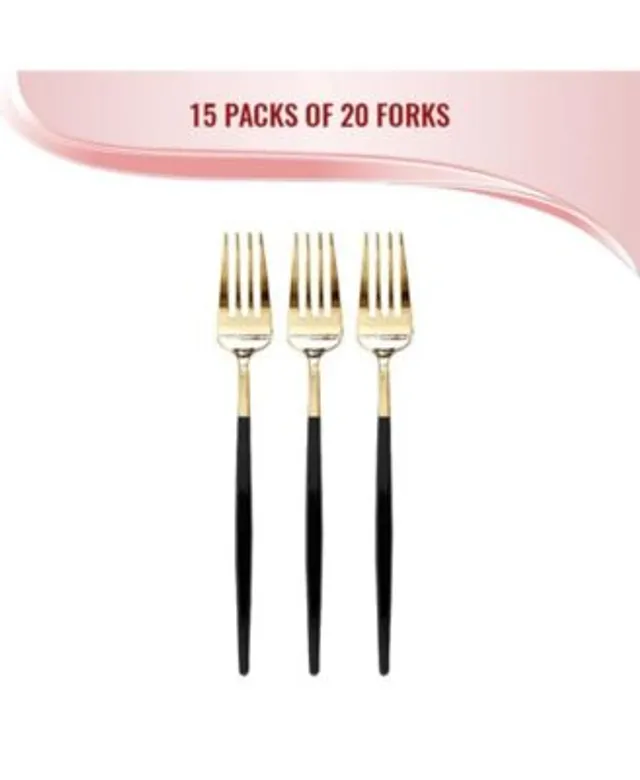 Gold with White Handle Moderno Disposable Plastic Cutlery Set - Spoons,  Forks and Knives (240 Guests)