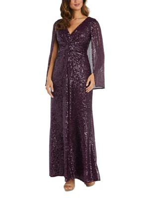 Women's V-Neck Sequin Drape-Front Cape Gown