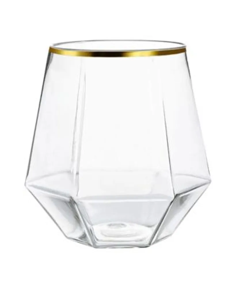 12 Clear with Gold Rim 14 oz Disposable Plastic Stemless Wine Glasses