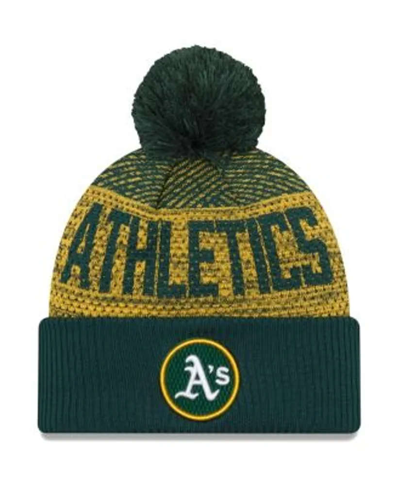 Youth Oakland Athletics New Era Green Striped Cuffed Knit Hat with Pom