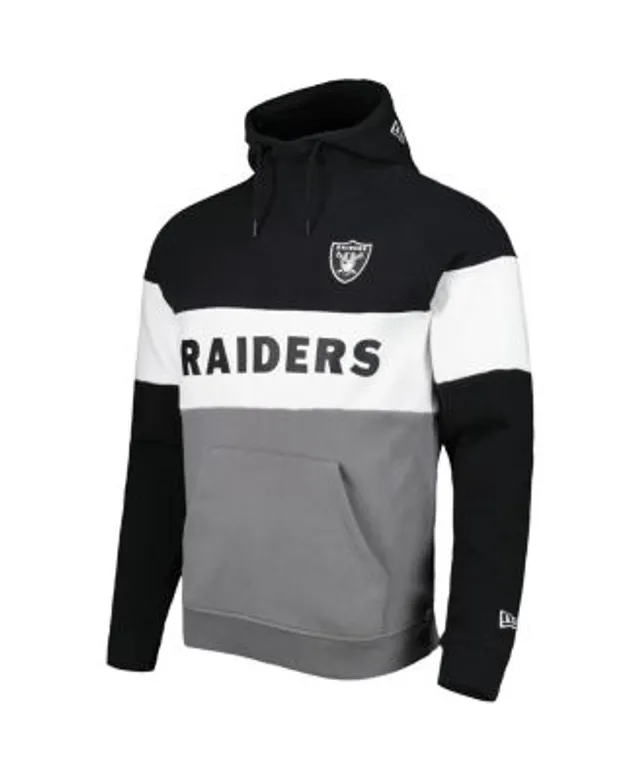 New Era Men's Black and Silver Las Vegas Raiders Colorblock Throwback  Pullover Hoodie