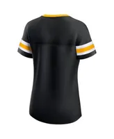 Women's Fanatics Branded Black Pittsburgh Steelers Plus Size Original State  Lace-Up T-Shirt