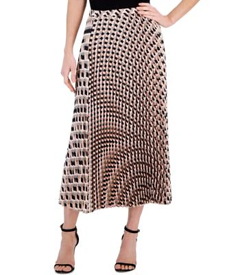 Women's Printed Pleated Pull-On Midi Skirt