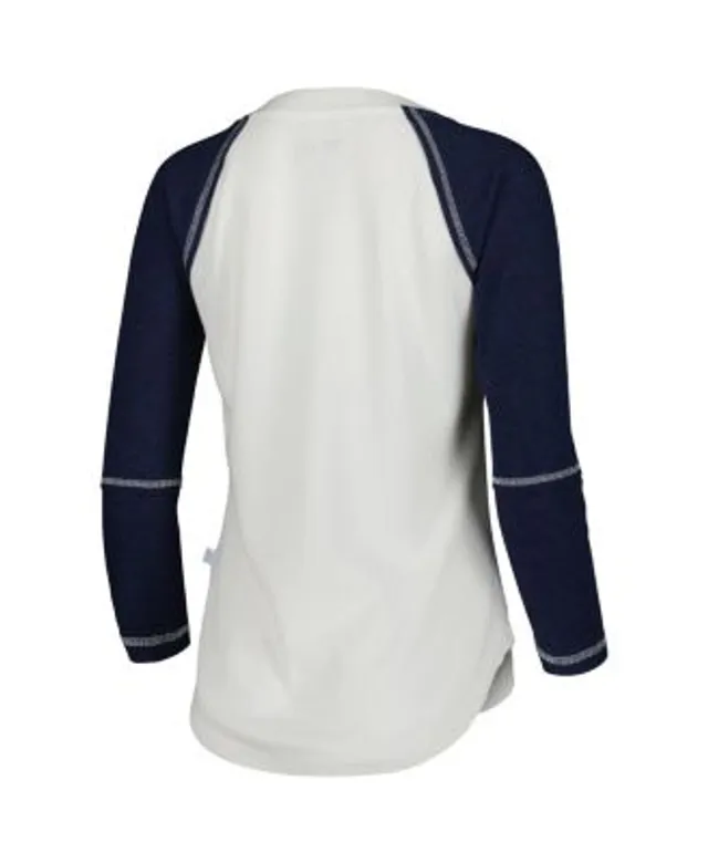 Women's Dallas Cowboys Fanatics Branded White/Navy Plus Size True to Form  Lace-Up V-Neck Raglan Long Sleeve T-Shirt