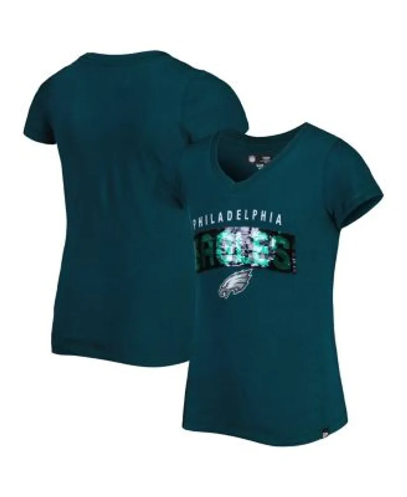 Girls Youth Philadelphia Eagles New Era Midnight Green Reverse Sequin T- Shirt