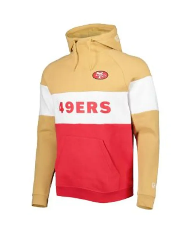 Men's New Era Gold/Scarlet San Francisco 49ers Throwback Colorblocked Pullover Hoodie Size: Small