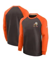 Men's Nike Brown/Orange Cleveland Browns Brownie The Elf Historic Raglan  Crew Performance Sweater 