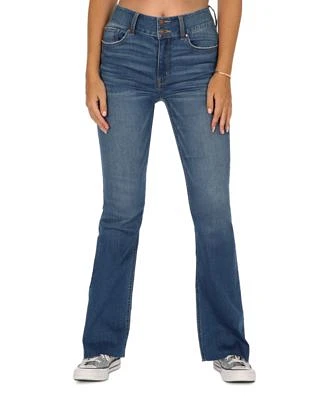 Juniors' High-Rise Raw-Hem Flare-Leg Jeans