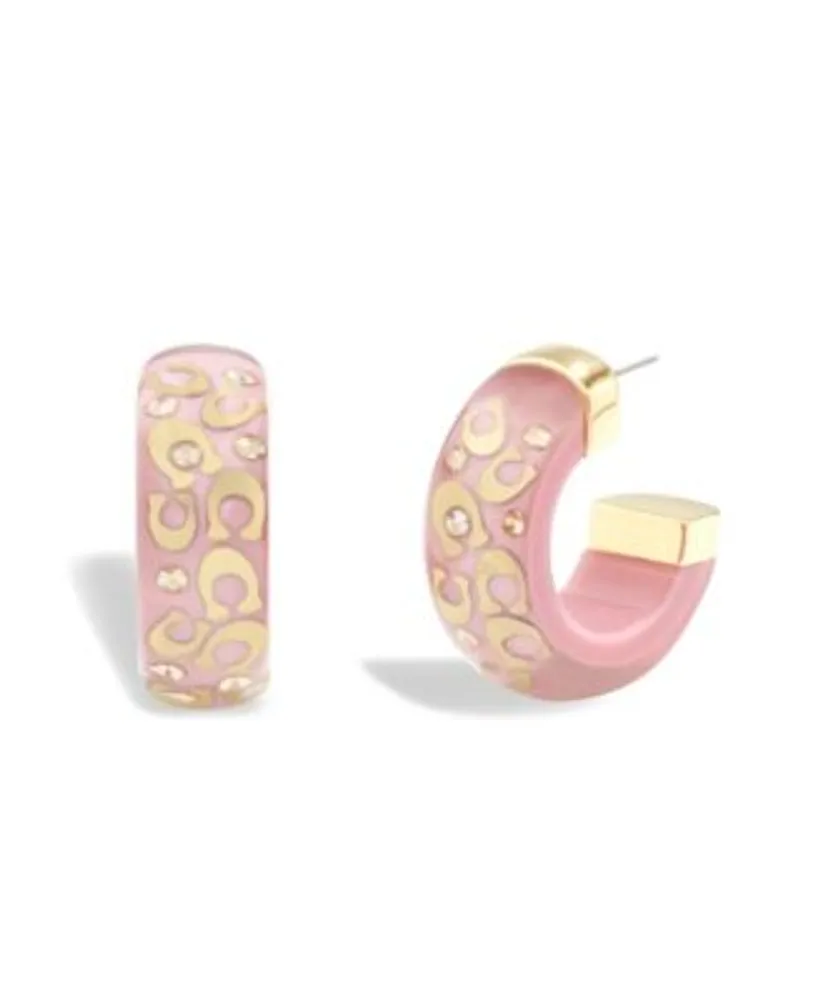 Coach Signature Resin Hoop Earrings - Pink/Gold